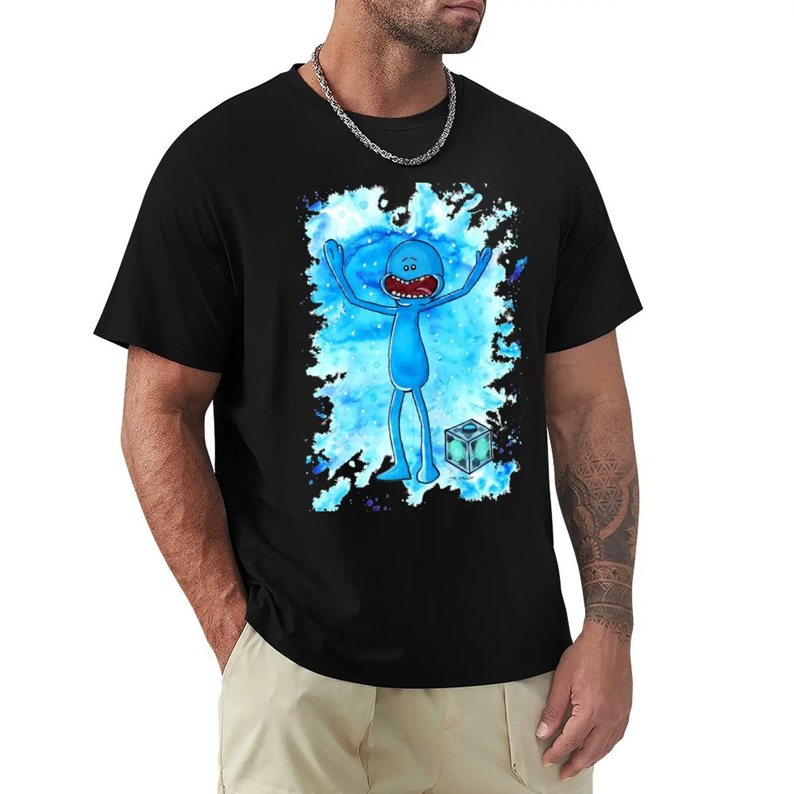 

Mr Meeseeks - Watercolour T-Shirt Basic Simple Design Short Sleeve Shirt