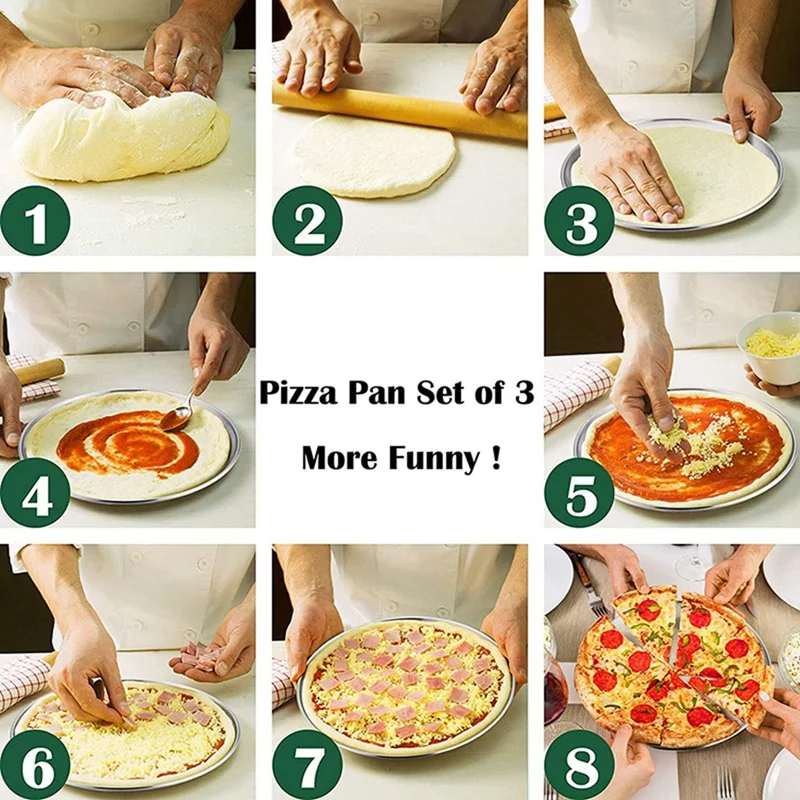 3 Pcs Baking Pizza Tray,12 Inch&13.5 Inch Stainless Steel Baking Pizza Tray Suitable For Biscuits,Pizza Cakes,Barbecue