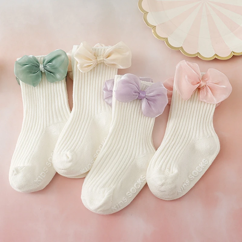 

0-3Y Toddler Baby Girls Ankle Socks Breathable Knit Ribbed Bow Princess Socks for Party, Wedding, Travel