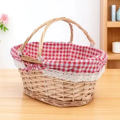 

1pc Lightweight Portable Woven Picnic Basket Foldable Decorative Storage Basket For Fruit Snacks Gift Wrapping Outdoor Picking