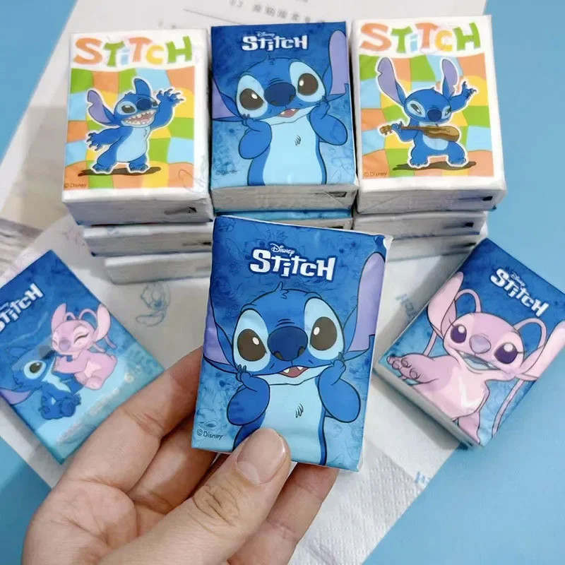 9 Packs Stitch Tissue Cartoon Disney Printed Handkerchief Paper Student Portable Tissue Portable Disposable Tissue