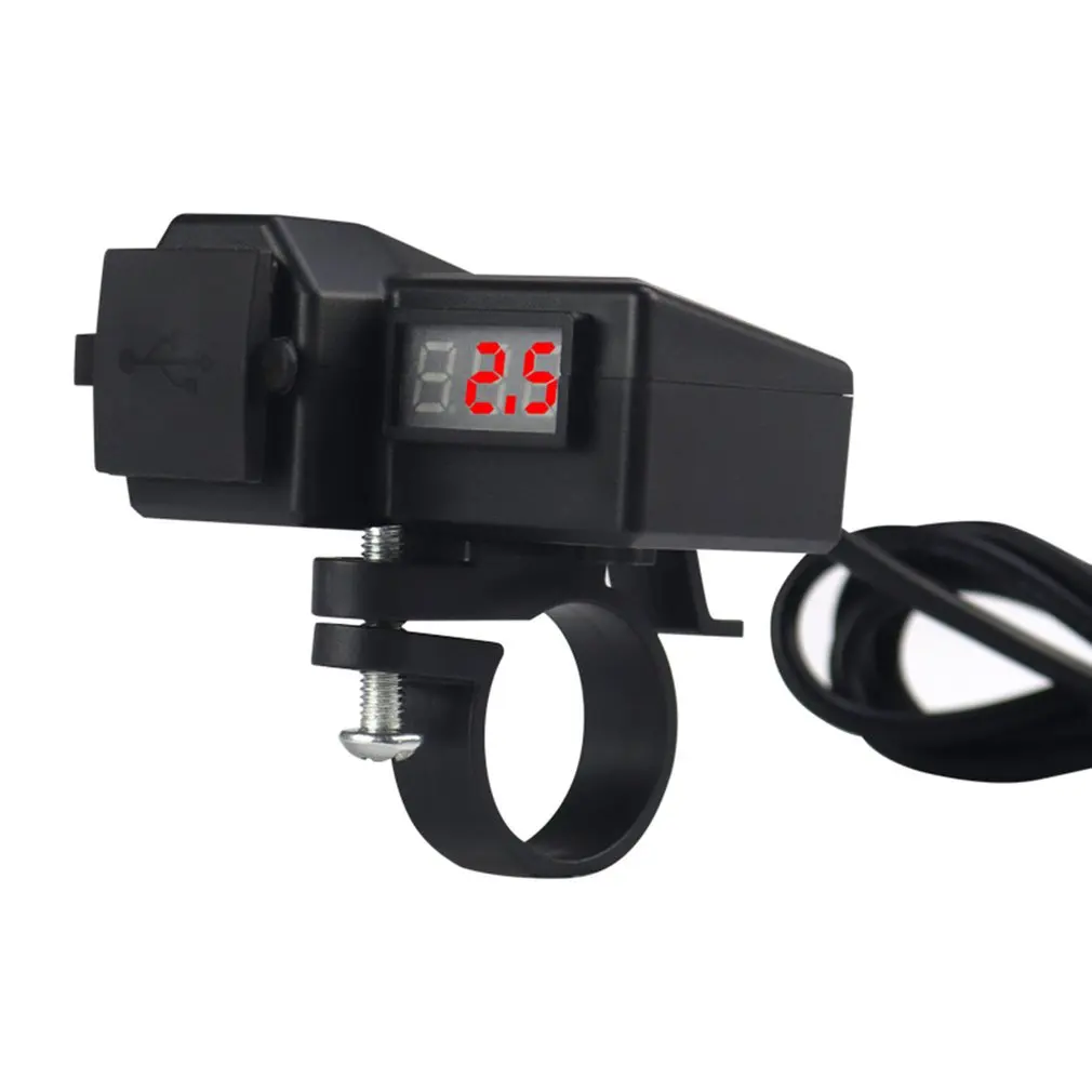 Car Motorcycle Mobile Phone Charger Adapter 10-24V Abs Waterproof Dual Usb With Switch Rv Boat Car Charger + Voltmeter