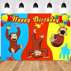 Backdrop Curious George Monkey Birthday Party Decorations Banner for Baby Boy Cartoon Jungle Animal Background Photography Props