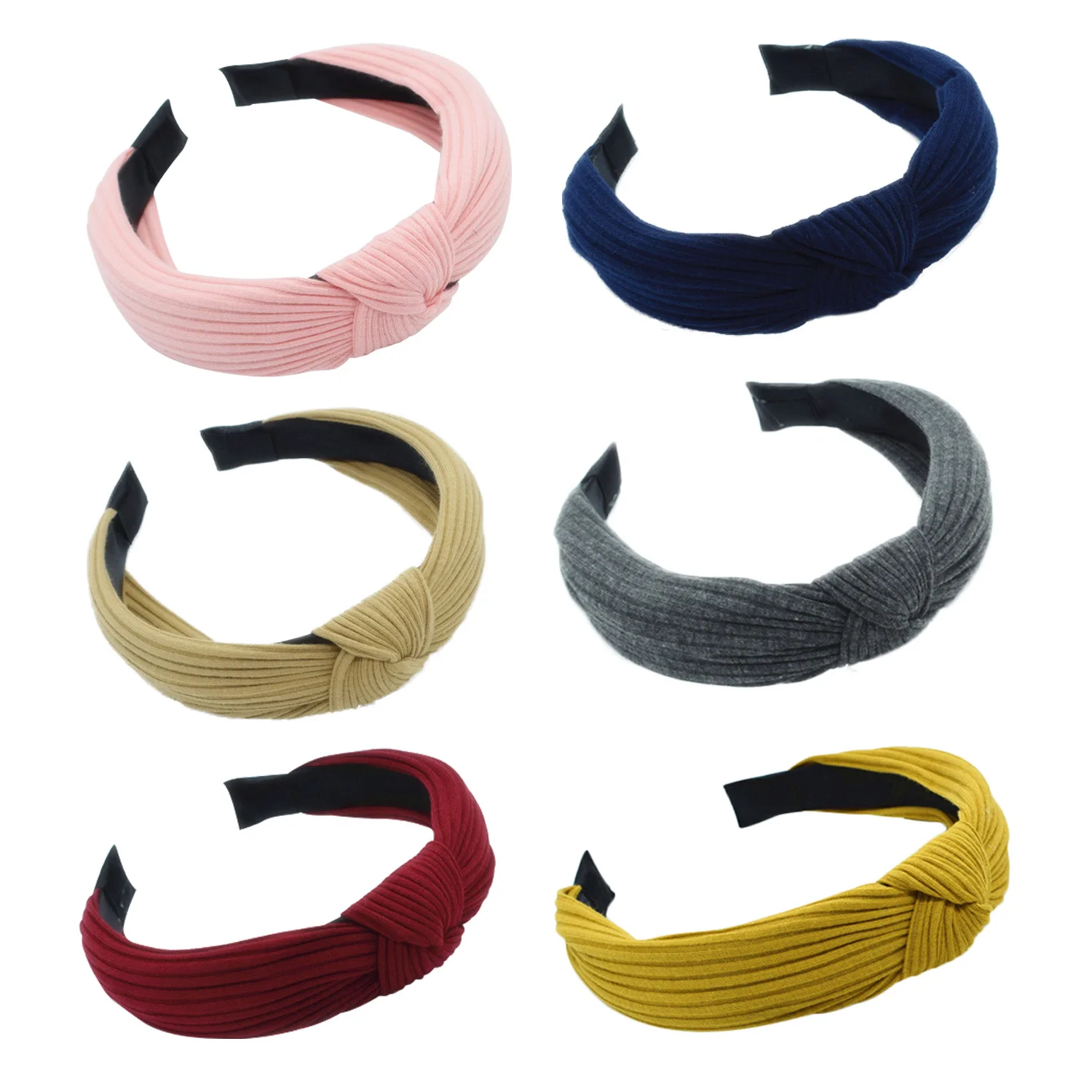 

6pcs Assorted Colors Fashion Women Wide Stripes Cloth Cross Knot Hairband Headband Hair Hoop Accessories