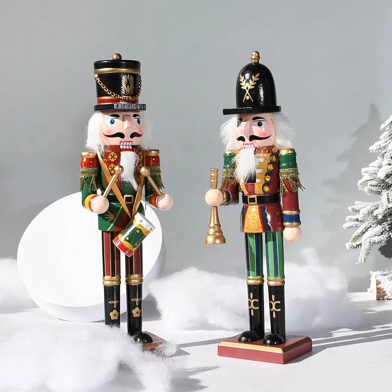 30CM Wooden Nutcracker Soldier Vintage Christmas Ornament Hand‑Painted Wood Figurine Xmas Home Decor Holiday Gift