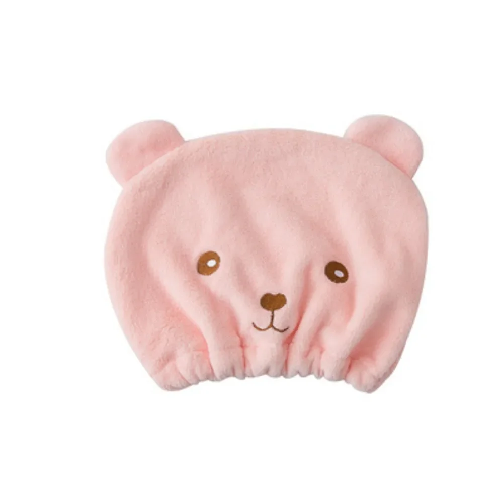 قبعة منشفة نسائية من الألياف الدقيقة السميكة الماصة سريعة الجفاف مع تطريز الدب اللطيف للاستحمام والحمام #6