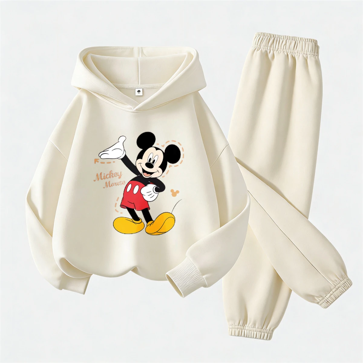 Traje beige para niños, camisetas con capucha bonitas + pantalones de chándal, ropa de Disney, sudadera estampada, pantalones que combinan con todo, disfraz moderno para bebé