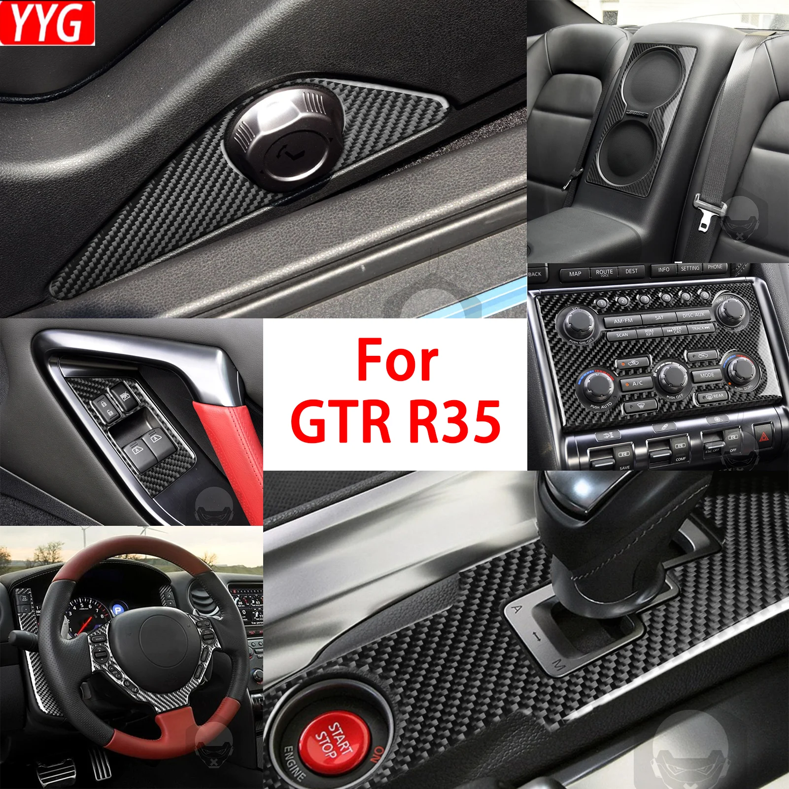 For Nissan GTR R35 2008—2020 Carbon Fiber Car Accessories Roof Light Trunk Navigation Cover Trim Sticker Interior Modification