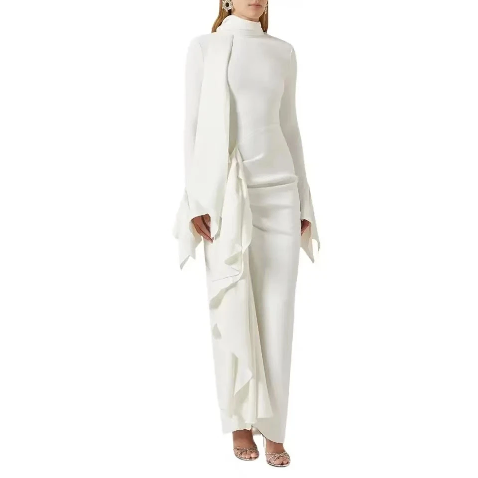 

Custom Made Long Sleeve Purple Evening Dresses Mermaid Crepe Pleated فساتين سهرة Ankle Length Prom Dress Abendkleid for Women