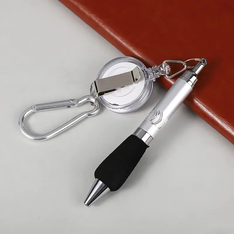 ●1PCS Buckle Ring Lanyard Stationery Retractable Key Chain Ballpoint Pen Neutral Pen Easy Pull Buckle Pen Writing Tool