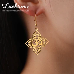 Lucktune OM Symbol Lotus Flower Drop Earrings Women Stainless Steel Yoga Chakra Dangle Earrings Buddhism Vintage Jewelry Gift