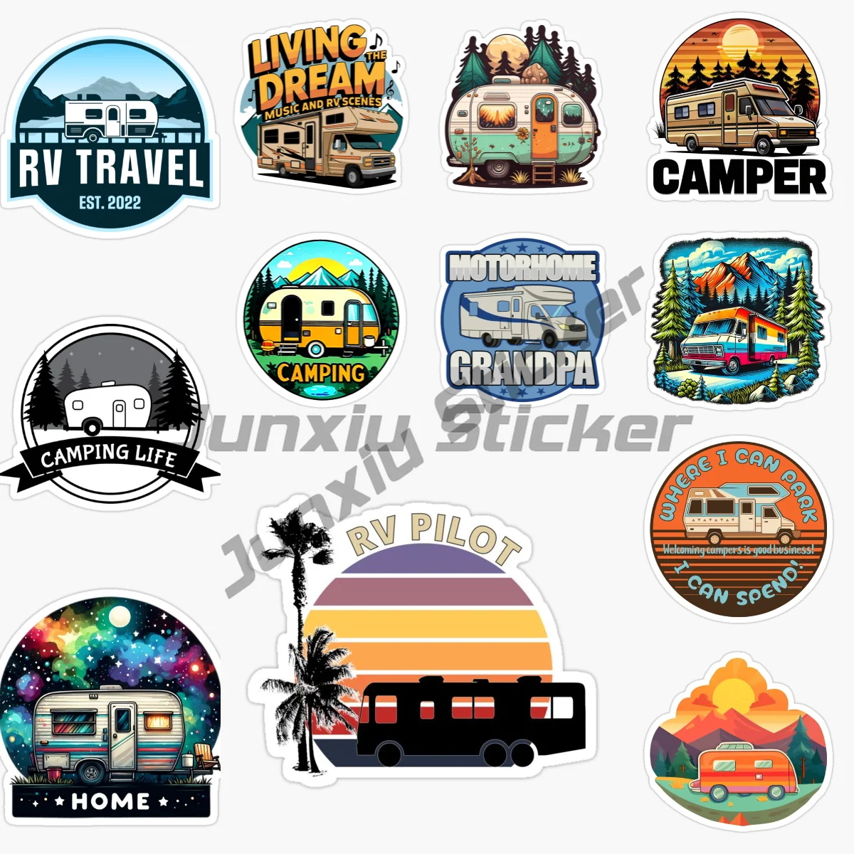 

CAMPING VAN LIFE ADVENTURE HAPPY CAMPER Car Sticker Self Adhesive Car Truck Van Bumper Window Laptop Cup Wall PVC Decal