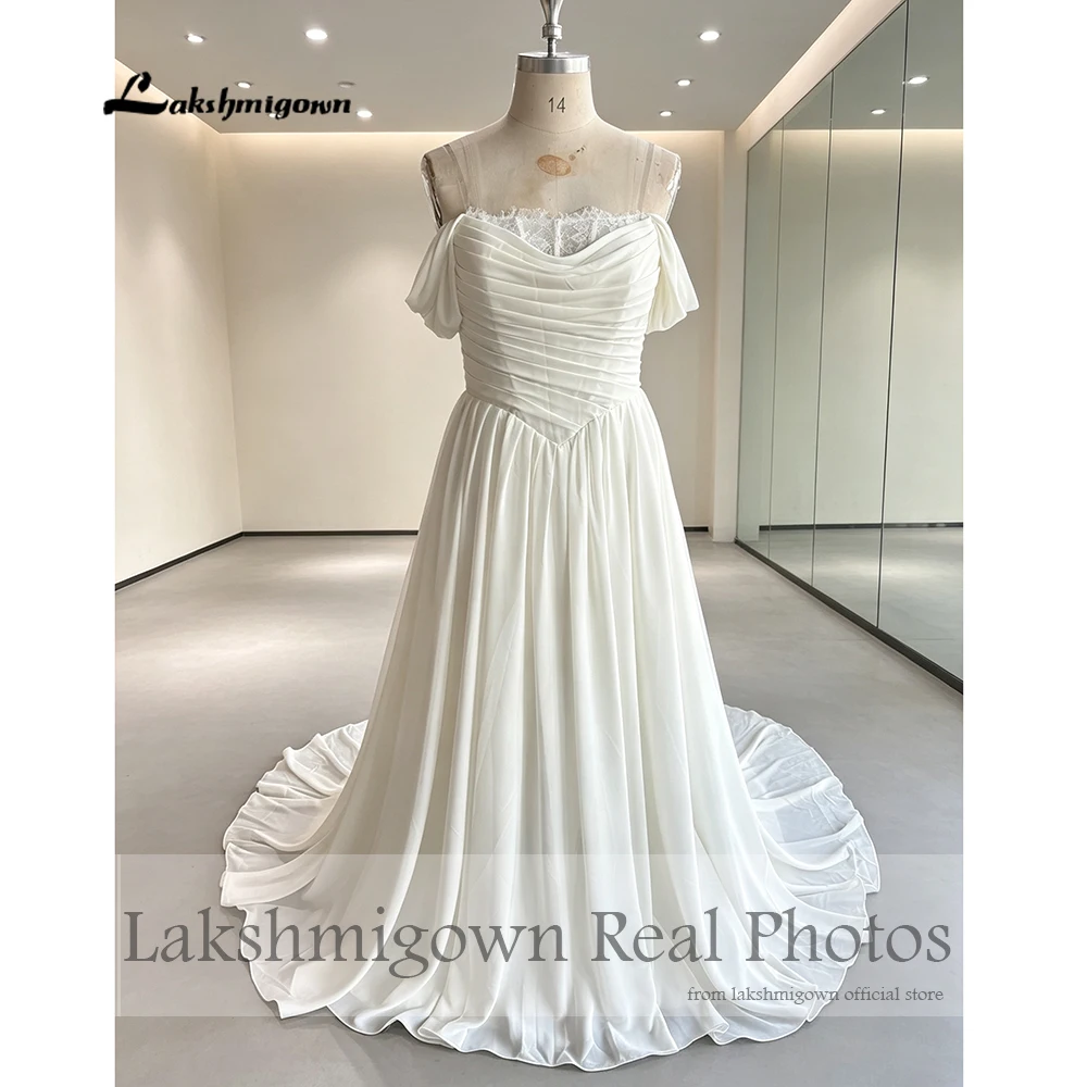 Lakshmigown Chiffon Boho Strand-Hochzeitskleider 2027 Echte Fotos Trägerlose Garten-Brautkleider mit Schnürung am Rücken Maßanfertigung – Detail 5