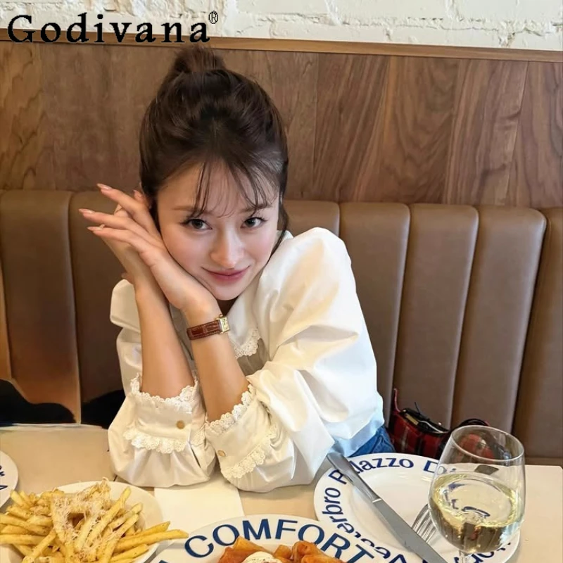 Japońska koszula w stylu sweet white z długim rękawem, na wiosnę i jesień, nowość 2025, dopasowana koszula dla dziewcząt i kobiet, codzienna, basic, casualowa bluzka.