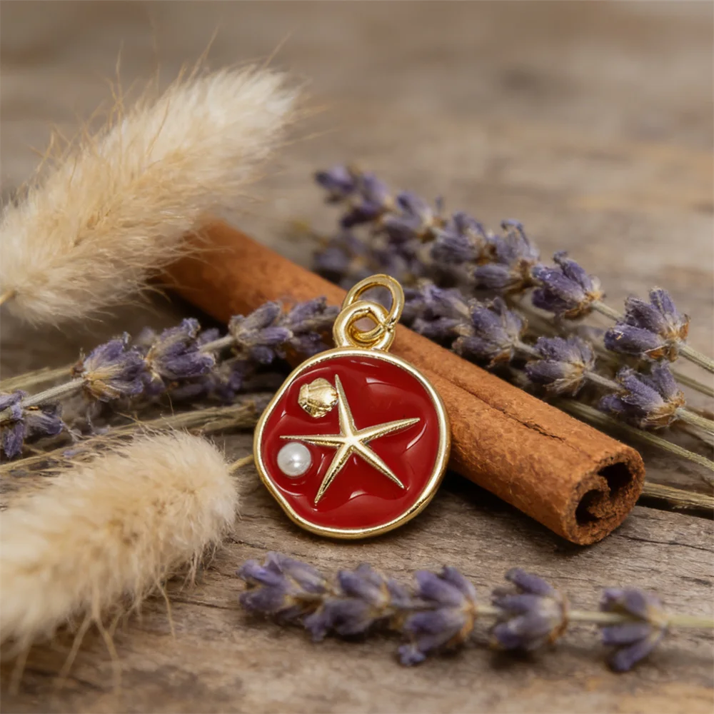 

4Pcs Pendants Sparkling Brass Enamel Starfish Shell Charms for DIY Jewelry Necklace Bracelet Making Elegant Beach Accessories