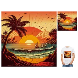 Romantic Island Beach Sunset and Sunrise DTF Sticker Heat Transfer Clothing Sticker Ironing DIY T-Shirt Washable Vinyl Patch