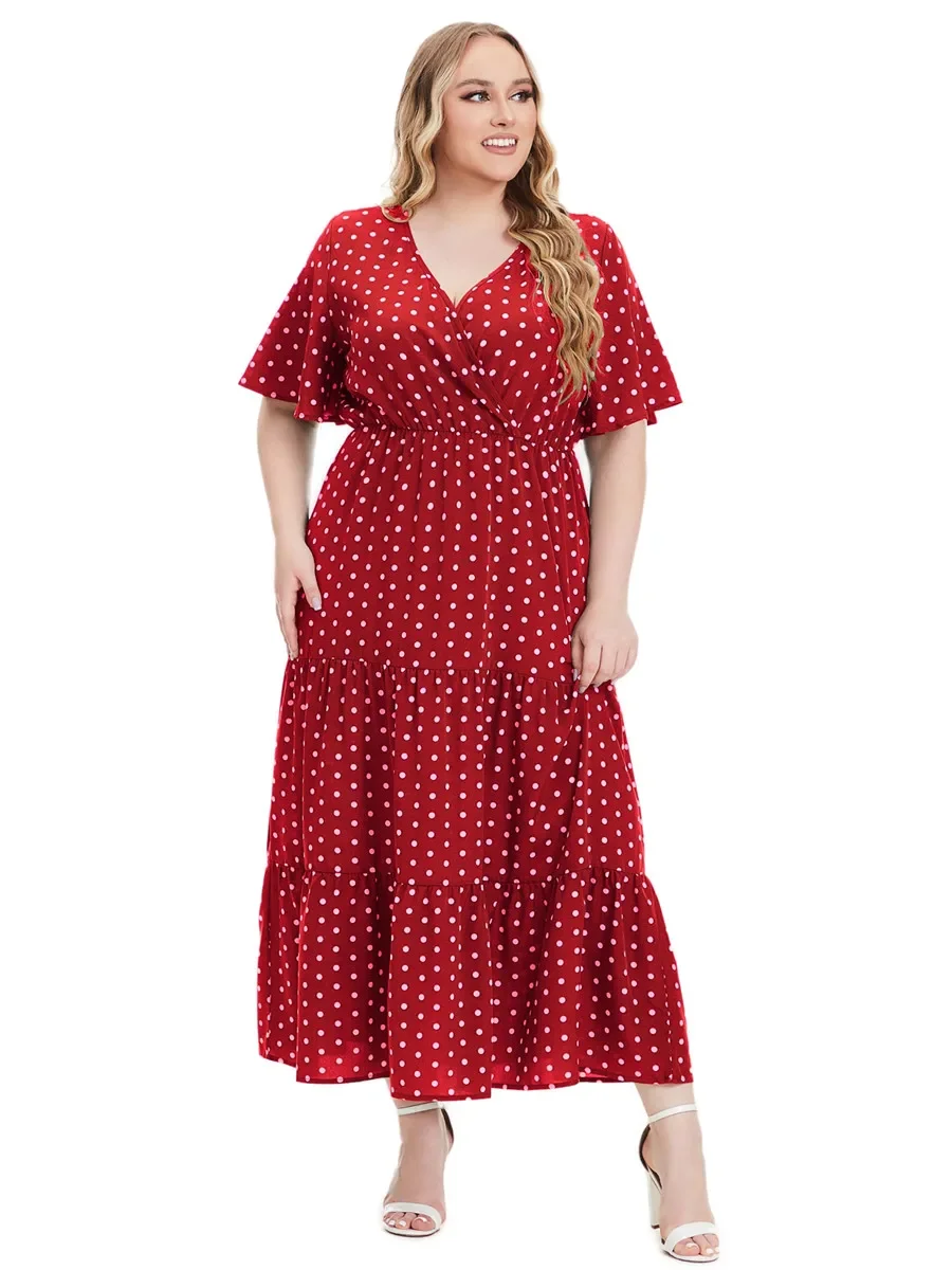 Fashion Summer Dresses 2024 for Women Dress Short Sleeve Female Elegant Clothing Polka Dots Holiday Clothes