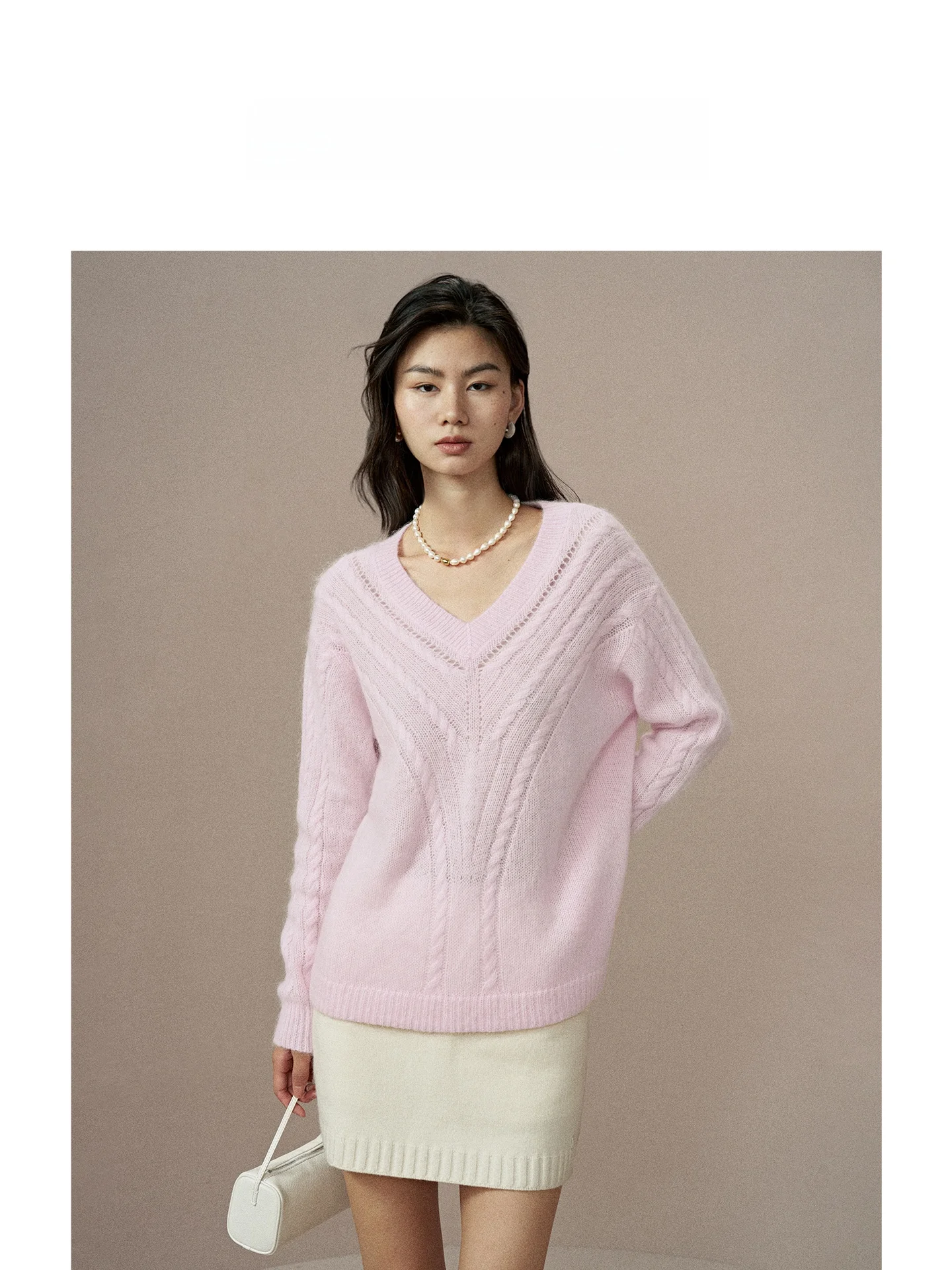 Autumn Winter Women's Knitted Sweater Alpaca Wool V-neck Hollow out Twist Design Casual Style Warm Thickened Long Sleeve Top