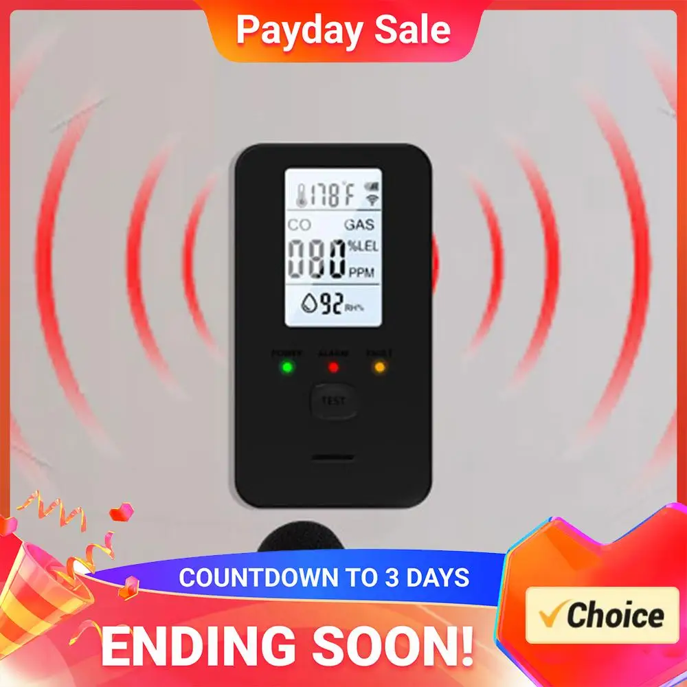 

Детектор утечки природного газа с сигнализацией, подключаемый к сети, с цветным LED-дисплеем, отображением температуры и влажности для дома, отеля, автофургона