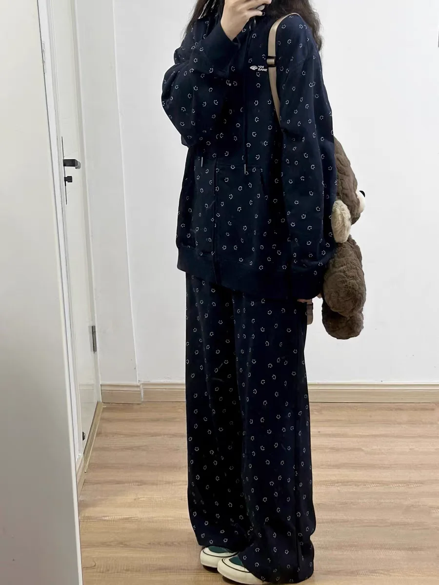 高品質プリントカーディガン スウェット スポーツスーツ 学生向け 快適 春秋 ラフスタイル ツーピースセット