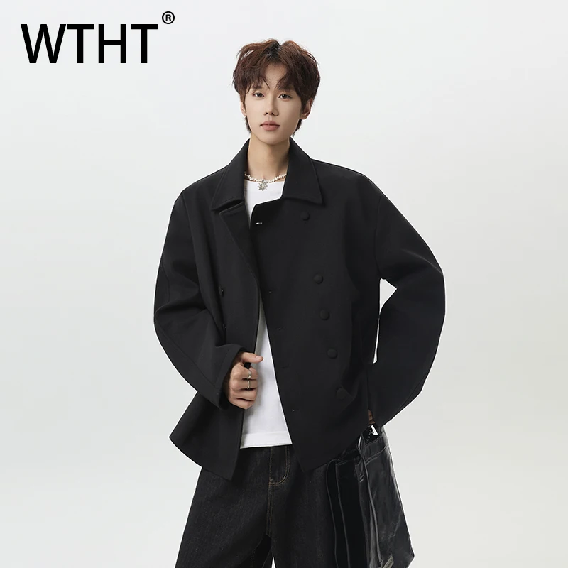 

Модные мужские свободные куртки WTHT в корейском стиле с большими карманами, весна 2026, с отложным воротником, двубортные, мужские, 2A2730