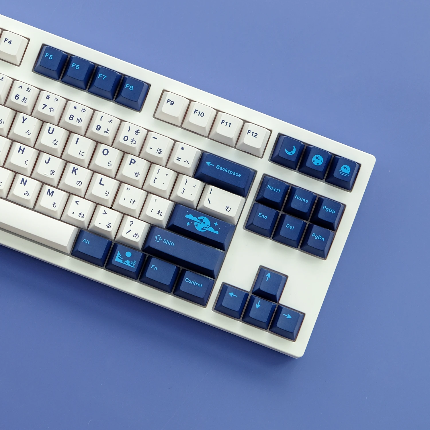 KYOMOT 130 Keys Blue Moon Keycap PBT Dye Sub Cherry Profile Keycaps for MX Switch Custom 65%/75%/87%98% DIY Mechanical Keyboard