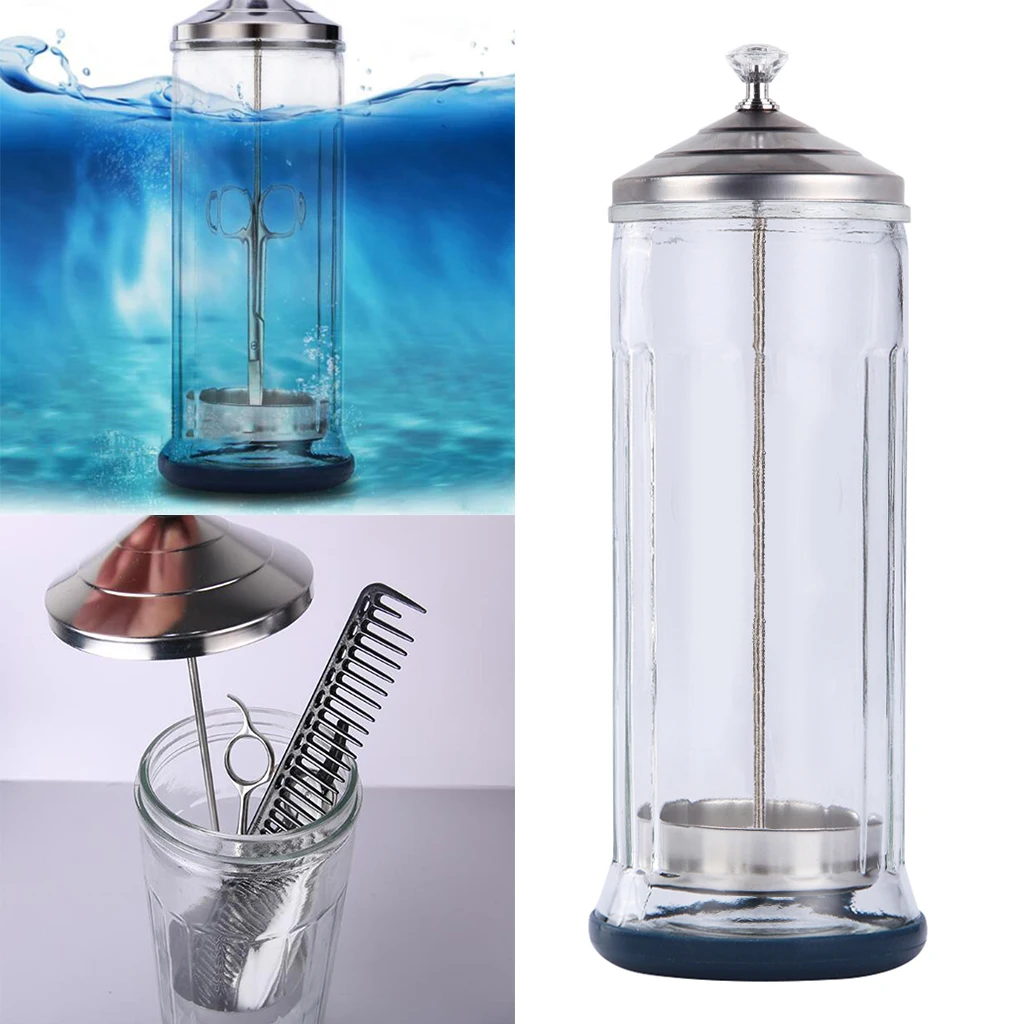 Disinfectant Jar Glass Stainless Professional Clear Sanitizer Germicide Removable Non-slip for Barbers Hairdressers Manicurists