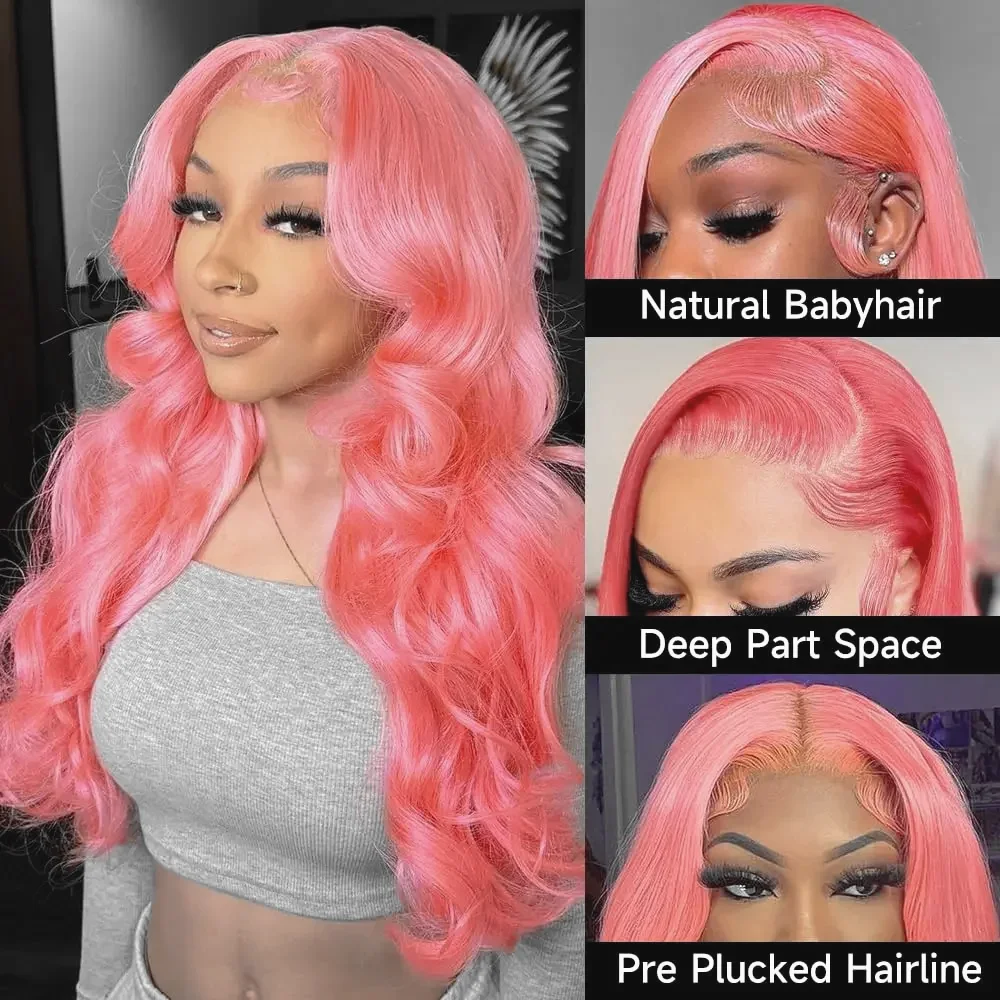 30 36 Inch 13x4 Pink Lace Front Wig Human Hair Body Wave 13x6 Hd Lace Frontal Wigs for Women Light Pink Colored Wigs Pre Plucked image 4