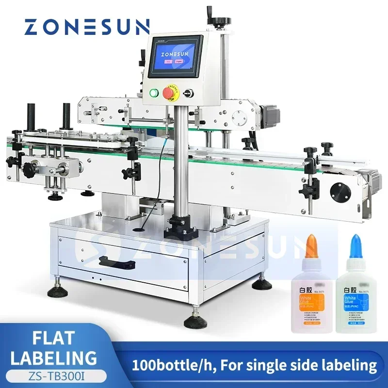 ZONESUN ZS-TB300I Vertikale einseitige Klebeflaschen-Etikettiermaschine für Flachoberflächenverpackungen