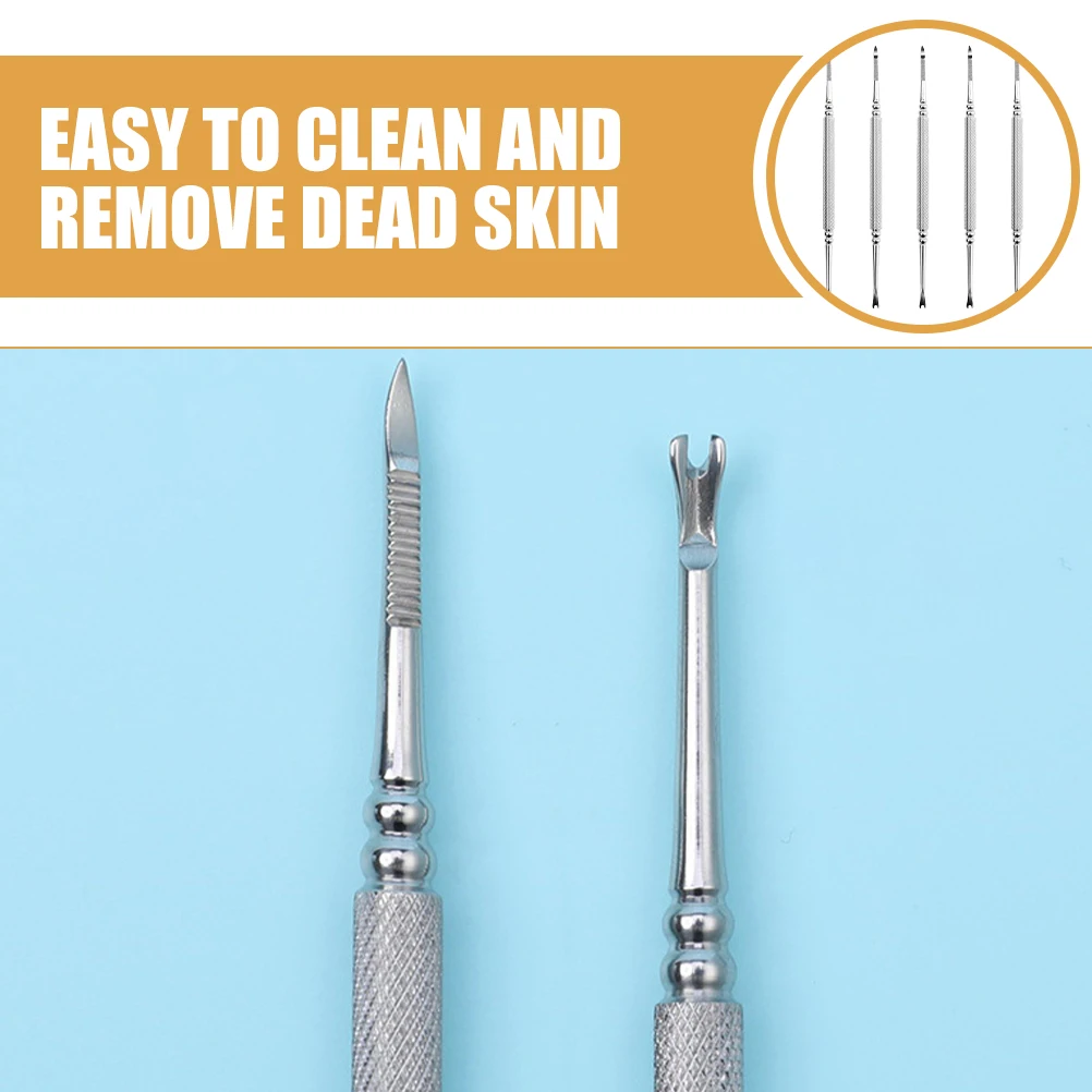 

5Pcs Nail Art Dead Skin Forks Double-Ended Manicure Tools Steel Nail Cuticle Remover Foot Dead Skin Cleaner Cuticle Removers