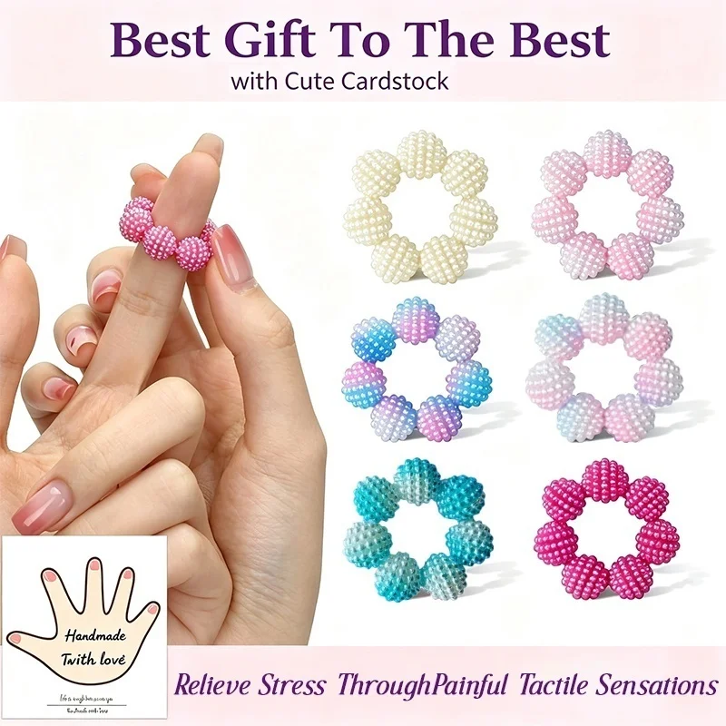 5 Pcs Spiky Bead Sensory Finger Rings Fidget Stress Relief Toy Anxiety Calming Hand Massage Accessories For Adult Daily Wear