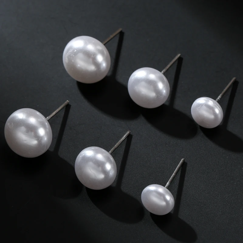 12 pairs/set White Imitation Pearl Stud Earrings For Women Girls Ear Jewelry Round Ball 8mm 10mm 12mm