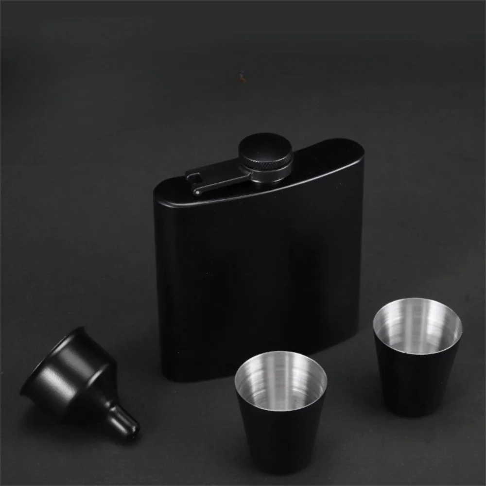 Portable 6/8/12 Oz Black Pocket Flagon Flat Stainless Steel Hip Flask Durable Non -broken Liquor Flask Outdoor