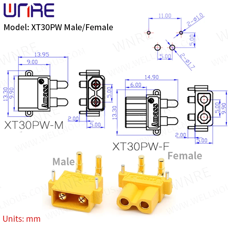 AMASS XT-30 Male Female Plug Series Anti-spark with Signal Probe Connector for Aeromodelling DIY Black/Yellow