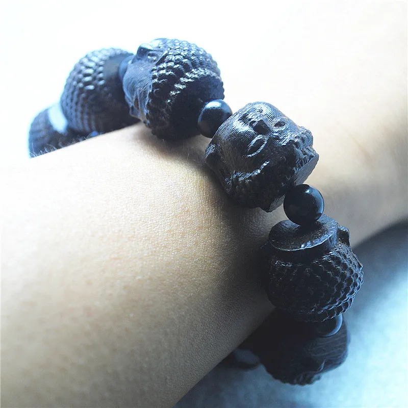 1PC Fashoin Men's Bracelets Buddha Head Nature Wooden Material 20X17MM With Elastic Wire FOR Good Party Wearring Fashin ITEMS