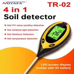 NOYAFA-medidor de PH del suelo 4 en 1, luz de humedad de la tierra de la planta, termómetro, temperatura, humedad, luz solar, análisis de medición de intensidad