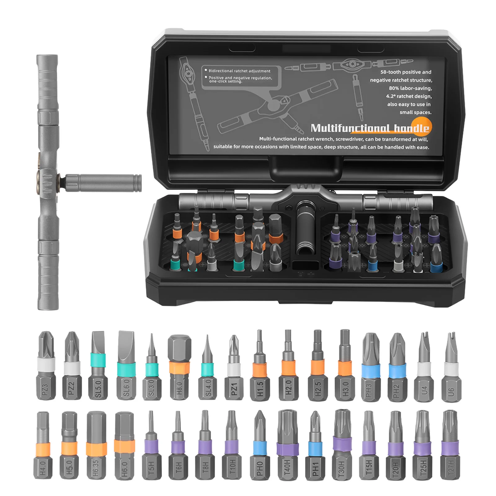 34 In 1 Ratchet Screwdriver Set Multifunctional Magnetic Screwdriver Repair Tool with 32 Short Bit for Computer Eyeglasses