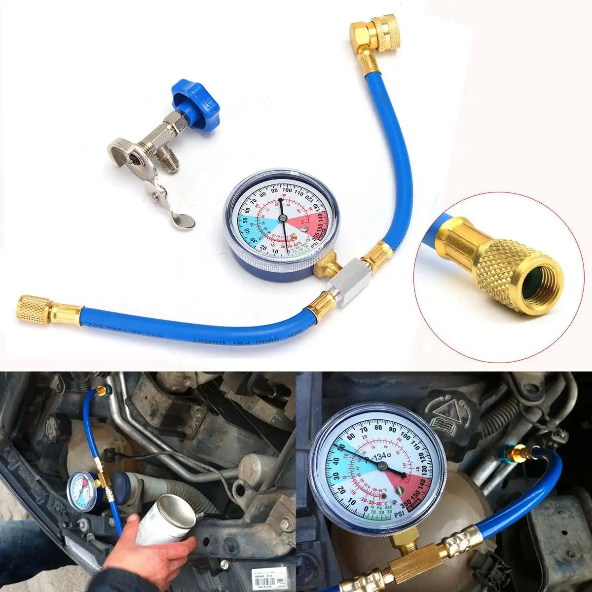 

350PSI Recharge Measuring Hose Gauge Valve Refrigerant Pipe R134A R12 R22 Car Auto AC Air Conditioning