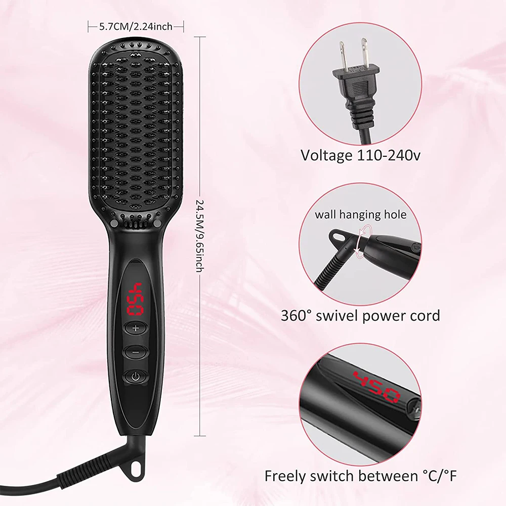 Hair Straightener Brush Comb Electric Hair Brushes Hot Comb Straightener For Hair Anti-scalding Ceramic Beard Straightener Brush view 6