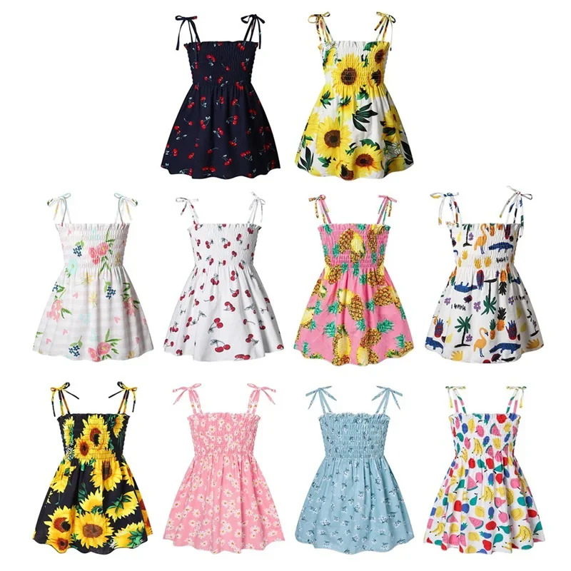 Fashion Summer Kids Girl's Clothes Thin Baby's Floral Printed Dress Sleeveless Princess Dress Cute Beach Halter Dresses