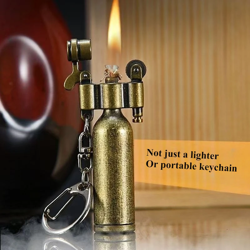 Old Style Retro Kerosene Lighter Slender Portable Keychain Pure Copper Special-shaped Pipe Lighter for Men High-end