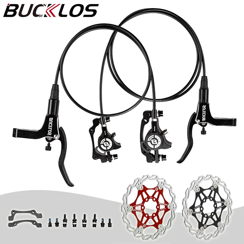 BUCKLOS Bike Hydraulic Disc Brake Bicycle Brake Set with 160mm Disc Rotors A/B Pillar MTB Disc Brake Set Double Piston Caliper