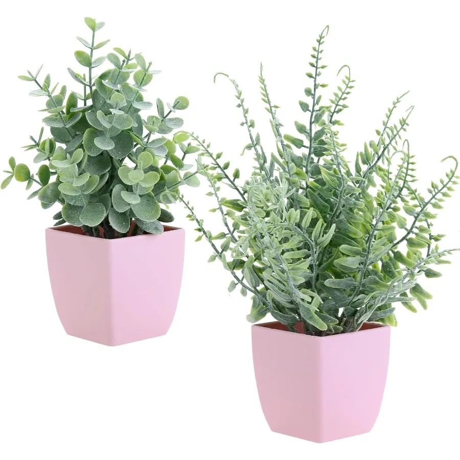 

2 упаковки маленьких искусственных растений в розовом горшке, искусственное растение, эвкалипт, искусственная зелень в горшке, пшеничная трава для домашнего декора, ванной комнаты в помещении