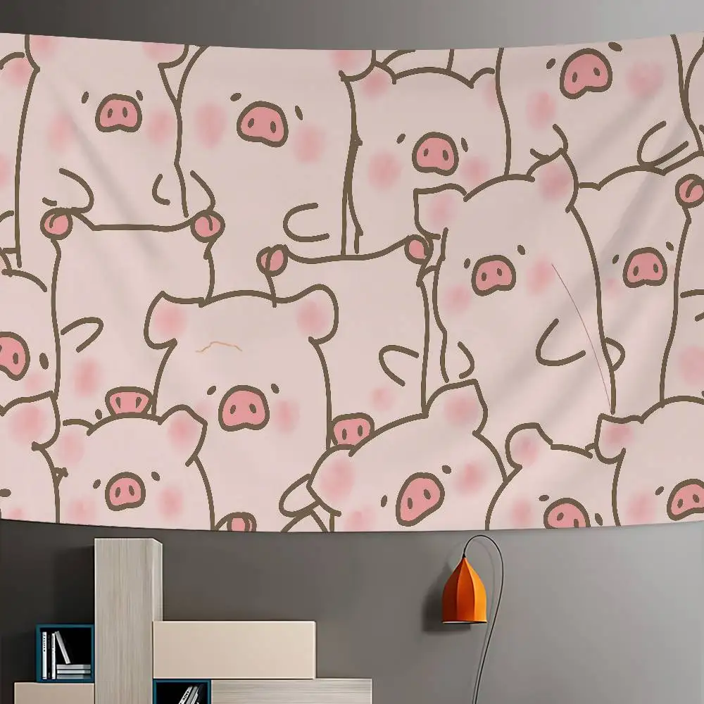 Cute Cartoon L-Lulu The Piggy Printed Large Wall Tapestry Art Science Fiction Room Home Decor Decor Blanket