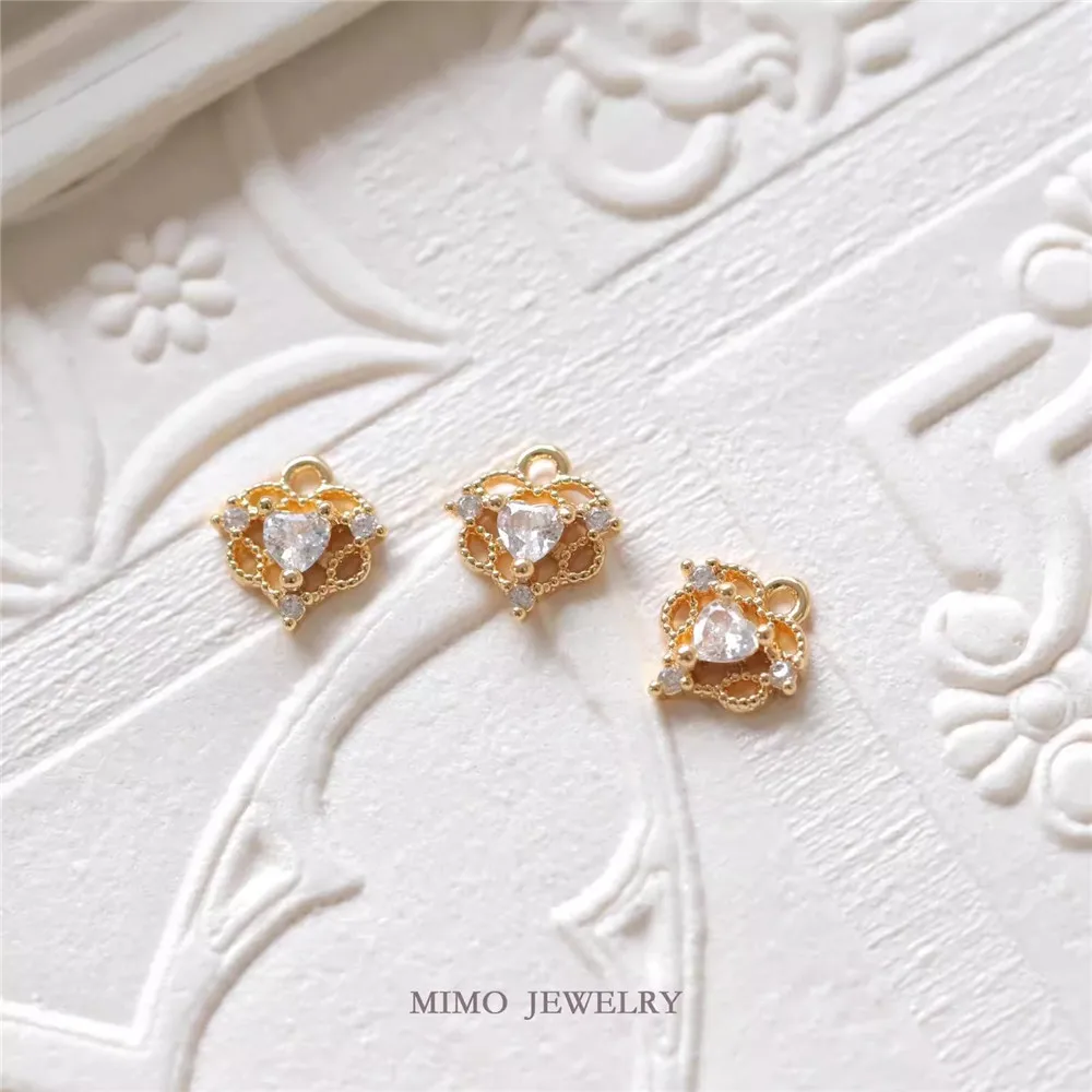 

1PCS 8.7x8mm Copper-plated Real Gold Romantic Girl Mini Hollow Lace Heart Pendant DIY Handmade Accessory