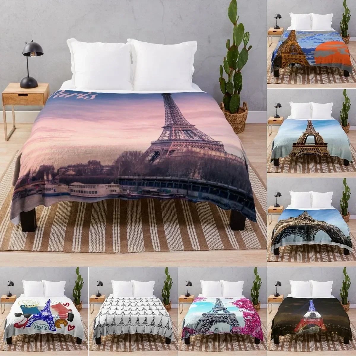 Paris Eiffel Tower Soft Throw Blanket Lightweight Flannel Fleece Blanket for Couch Bed Sofa Travelling Camping for Kids Adults