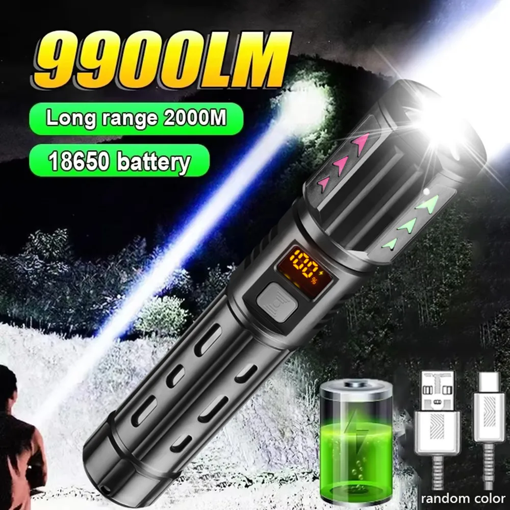 

Portable Spotlight Long Range Lightweight LED Flashlight Type-C Built-in 18650 Battery Telescopic Zoom LED Tactical Torch