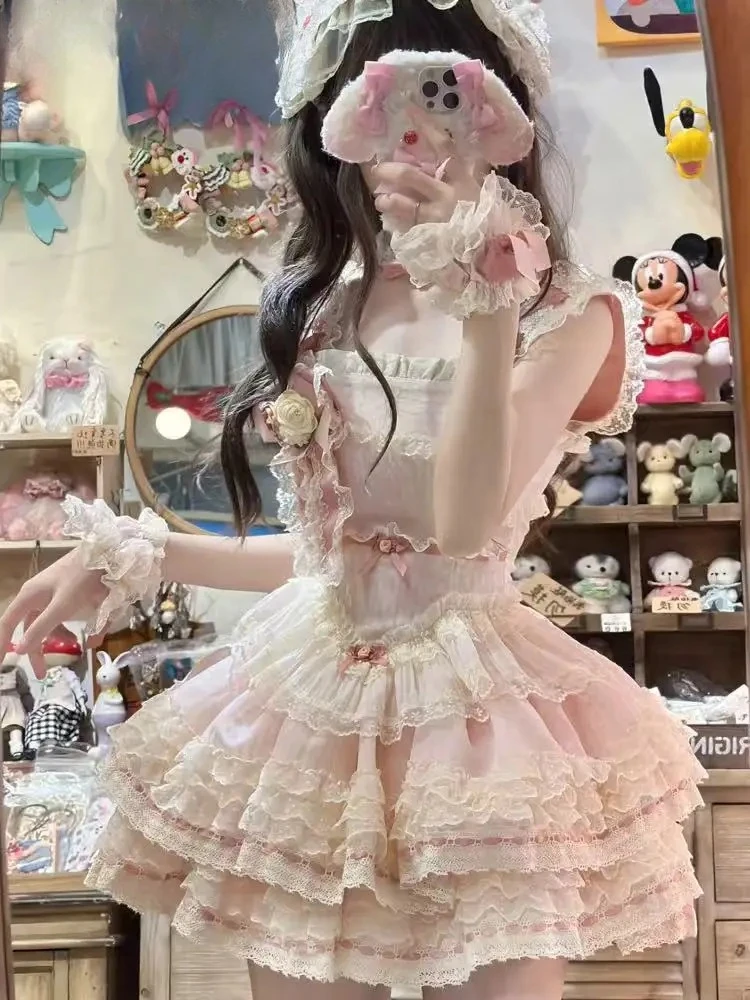 Cintura alta fino ajuste camada suspender vestido verão arco laço doce bonito meninas sem mangas festa de aniversário bolo vestidos curtos