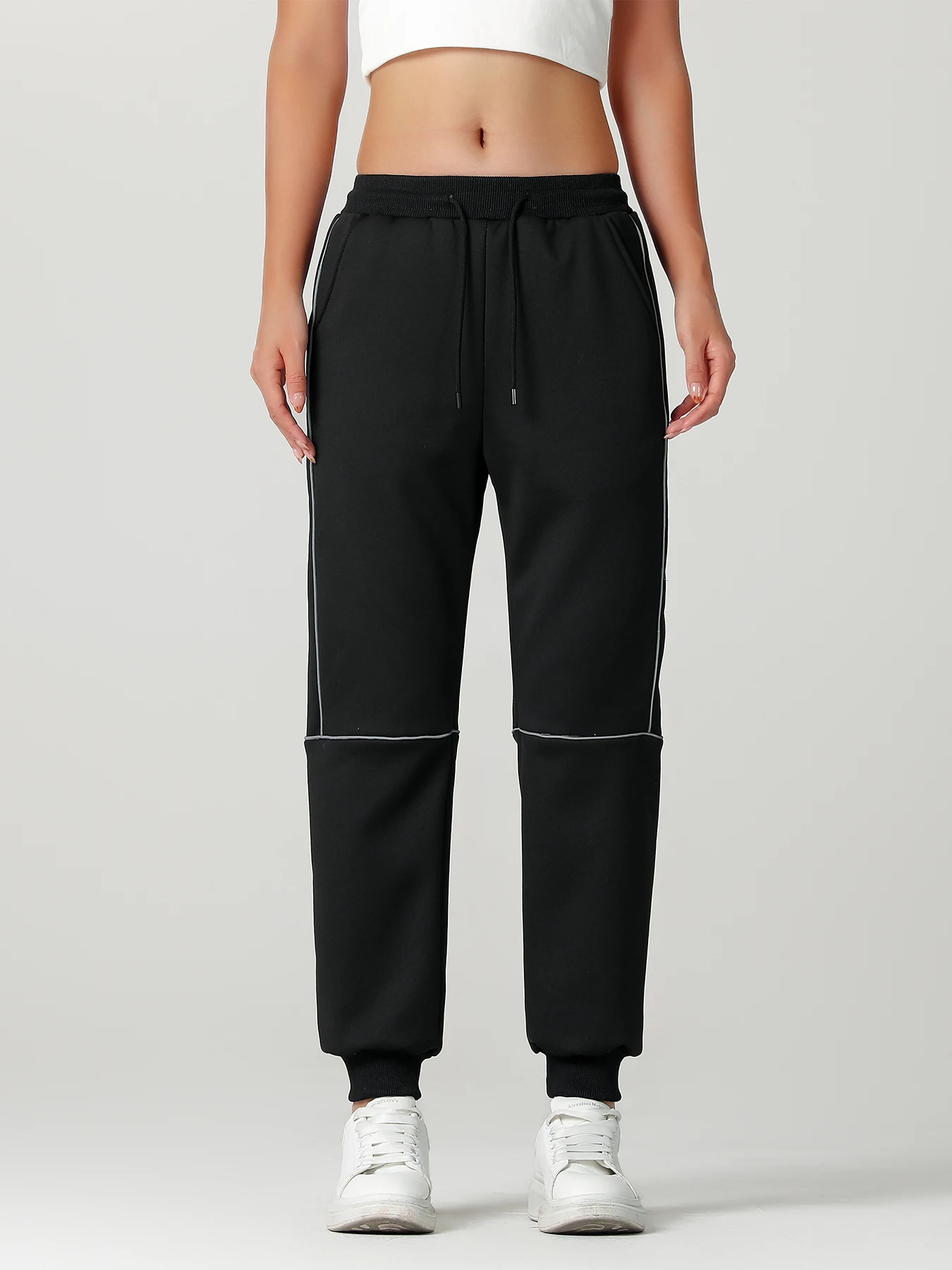 قطعة واحدة من السراويل الرياضية النسائية الشتوية المبطنة بالصوف، سراويل كاجوال دافئة وأنيقة للنساء، تتميز بحزام خصر مرن مع رباط، وجيوب جانبية، وسراويل ركض محبوكة للارتداء اليومي في الخريف والشتاء، مناسبة للمشي لمسافات طويلة في المنزل #3