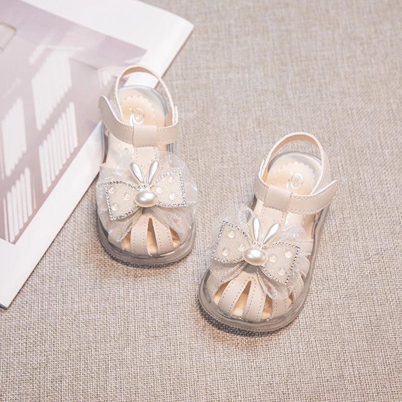 Baby Girls Closed-toe Sandals with Cute Rabbit 2026 New Summer Toddler Beach Shoes Non-slip Comfort First Walker Outdoor Play